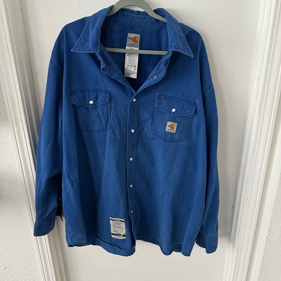 Carhartt FR Flame Resistant Button Shirt 3XL Blue NFPA 70E 2112 Work Snap - Picture 1 of 10